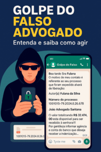 Conversa de WhatsApp simulando golpe do falso advogado com pedido de custas processuais.